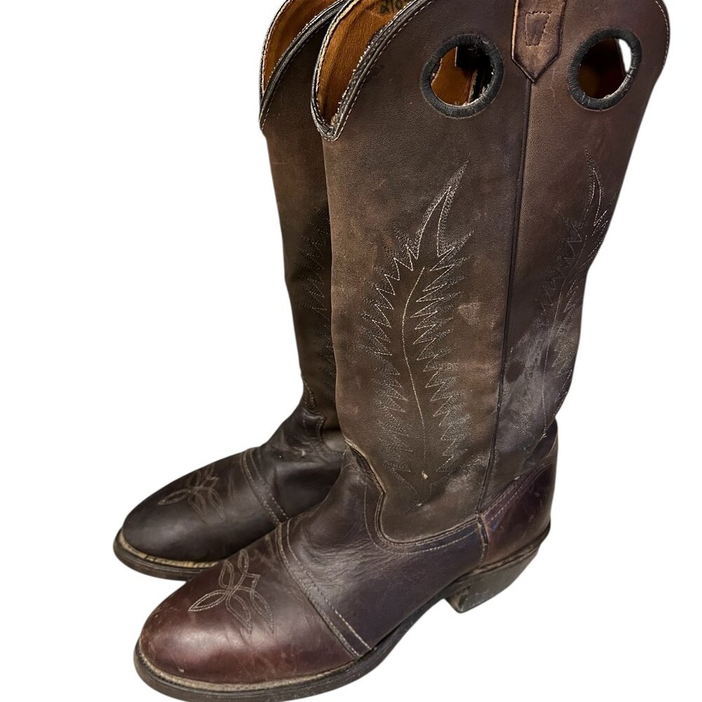 Texas Boots Men's Size 9 1/2 D Brown Leather Western Boots Made In USA Feather T